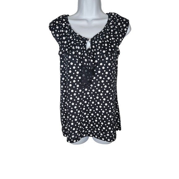 Jennie & Marlis Tops - Jennie & Marlis Polka Dot Ruffle Blouse Black White Sleeveless M Retro Polka Dot